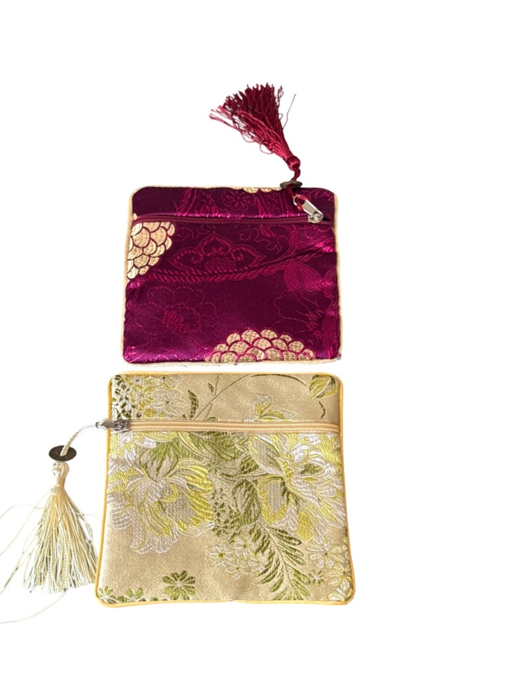 Source Unknown Embroidered Tassel Pouch Set - Fuchsia and Gold